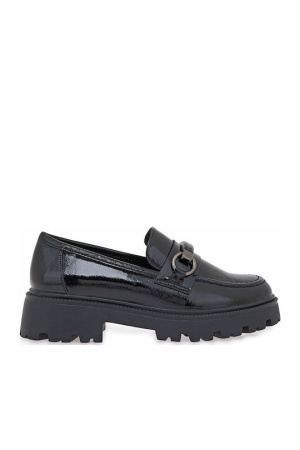 SEVEN LOAFERS V185L932226Y - ΜΑΥΡΟ ΒΕΡΝΙ ΣΠΑΣΤΟ ΑΤΣΑΛΙ V185L932226Y-BLACK WRINKLE PATENT with PEWTER