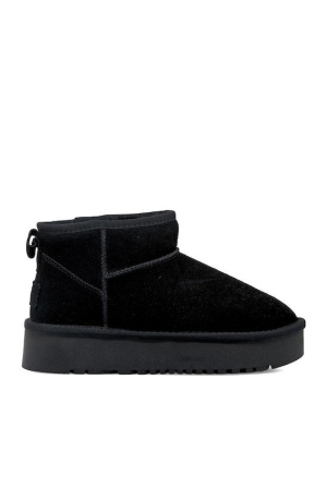 Seven Γυναικεία Μποτάκια Τύπου UGG Suede ΜΑΥΡΟ  με Γούνα –